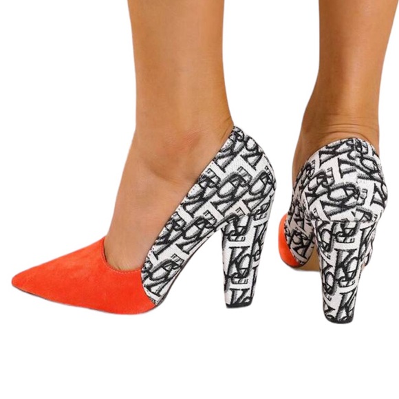 Burnt Orange High Heels with Chunky Heel and Multi-Color Glittering Design - Picture 3 of 4